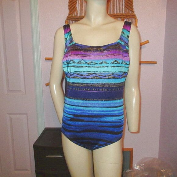 Longitude Alibaba Shimmer Swimsuit Size 14 One Piece Long Torso Tummy Control - Picture 1 of 9